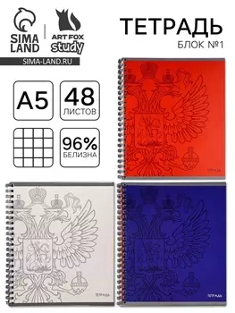 Тетрадь в клетку, 48 л., А5, на спирали, блок №1 «Патриотизм» МИКС