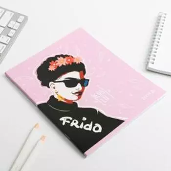 Тетрадь А5, 48 листов на скрепке Frida, обложка мелованный картон 230 гр., внутренний блок в клетку 60 гр., белизна 96%