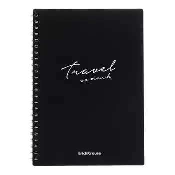 Тетрадь на спирали 80 листов в клетку ErichKrause Classic Words, пластиковая обложка, блок офсет, 100% белизна, чёрная