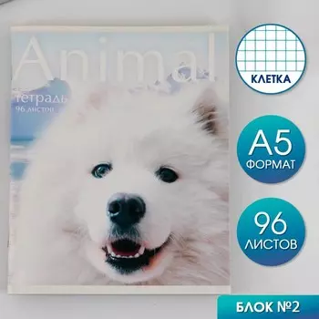 Тетрадь в клетку, 96 листов А5 на скрепке, «1 сентября: Animal»,обложка мелованный картон 230 гр., внутренний блок №2, белизна 80 %