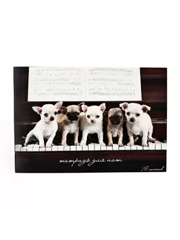 Тетрадь для нот А5, 16 листов «Щенки на фортепиано»