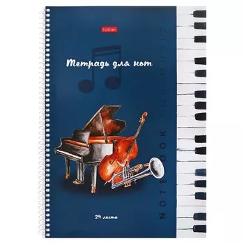 Тетрадь для нот А4 24 листа, на гребне "Музыка для души", обложка мелованный картон, справочная информация, блок 80 г/м2