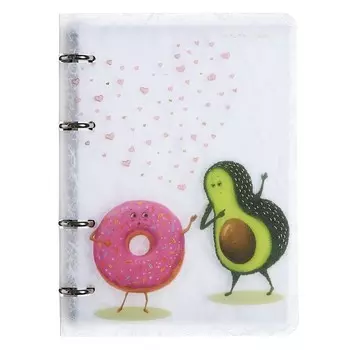 Тетрадь на кольцах, 80 листов в клетку "Авокадо и пончик", обложка пластик, тиснение фольгой, сменный блок 70 г/м2