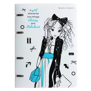 Тетрадь на кольцах, 80 листов в линию "Модница", обложка пластик, сменный блок 70 г/м2