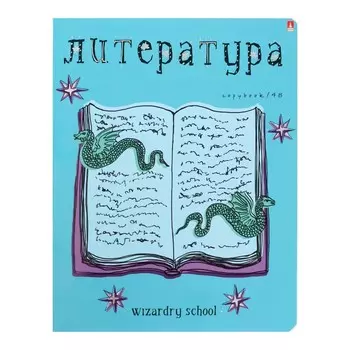Тетрадь предметная Школа волшебства, 48 листов в линейку "Литература" со справочным материалом, блок 60 г/м2, тиснение фольгой