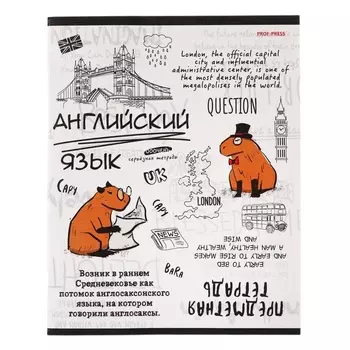 Тетрадь предметная "Капибара", 48 листов в клетку "Английский язык", обложка мелованный картон, тиснение лен, блок офсет