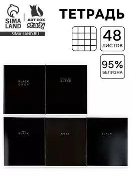 Тетрадь в клетку, 48 л., А5, на скрепке, блок №1 Black or Grey МИКС