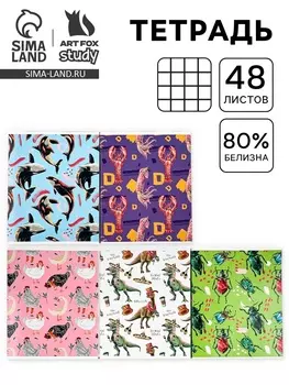 Тетрадь в клетку, 48 л., А5, на скрепке, блок №2 «Паттерн» МИКС