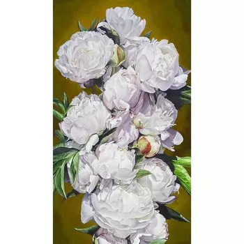 Ткань для вышивки лентами «Белые пионы»