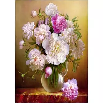 Ткань для вышивки лентами «Пионы в кувшине»