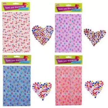 Ткань на клеевой основе для декора №10, размер листа: 21×14.5 см + стразы 5 г, цвета МИКС