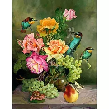 Ткань-схема для вышивки лентами на габардине Каролинка, 25х35 см