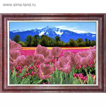 Ткань-схема на габардине для вышивки бисером и крестом «Тюльпаны у гор»