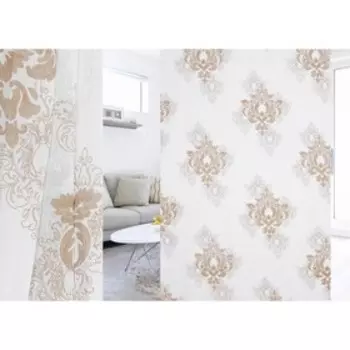 Ткань тюлевая, ширина 280 см, лён, печать