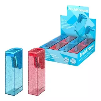 Точилка 1 отверстие ErichKrause "City" Bubble Gum, с контейнером, пластиковая, МИКС