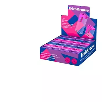 Точилка 1 отверстие ErichKrause "City Mini" Vivid, с контейнером, пластиковая, МИКС