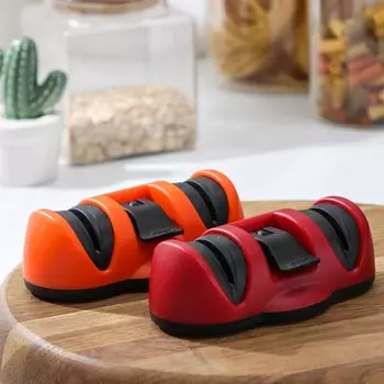 Точилка для ножей Доляна «Профи», 1374.5 см, с полировкой, на присоске, красная