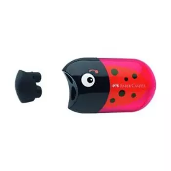 Точилка Faber-Castell, "Божья коровка", 2 отверстия, с контейнером мини + ластик