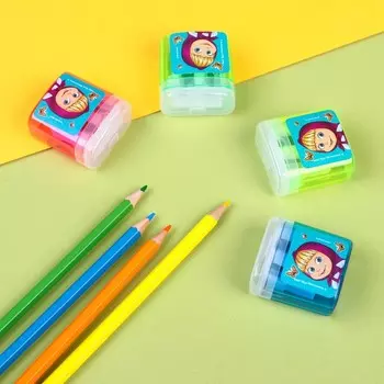 Точилка пластиковая с контейнером, двойная, МИКС, «Маша и медведь»