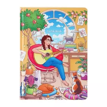 Точкабук 162 х 222 мм, 64 листа в точку "Девушка в комнате", твёрдая обложка, выборочный лак, ляссе, блок 100 г/м2