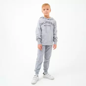 Толстовка для мальчика, цвет светло-серый/надпись, рост 128 см