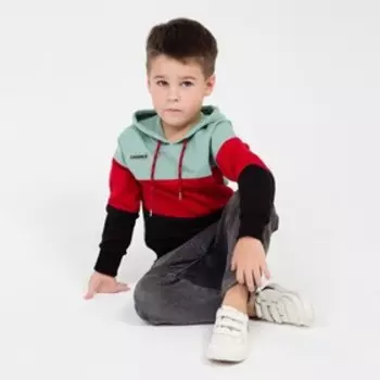 Толстовка для мальчика, цвет зелёный/полоса, рост 128 см