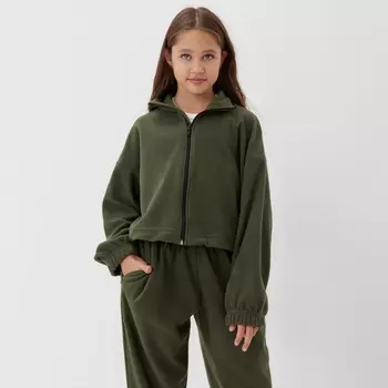 Толстовка флисовая для девочки MINAKU: Fleece Soft, зелёная, рост 170 см