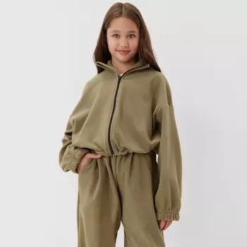 Толстовка флисовая для девочки MINAKU: Fleece Soft, светло-зелёная, рост 152 см