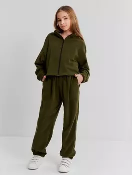 Толстовка флисовая для девочки MINAKU: Fleece Soft, хаки, рост 146 см