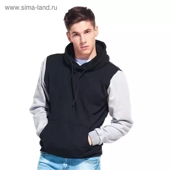 Толстовка мужская, размер 56, цвет чёрный/серый меланж