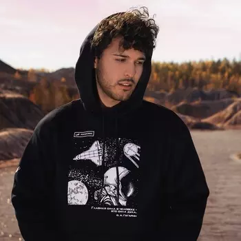 Толстовка с капюшоном РОСКОСМОС х ONLYTOP, р. S, чёрная