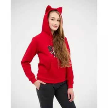 Толстовка с капюшоном, уши, красный принт Love, 42-44, футер НАЧЁС