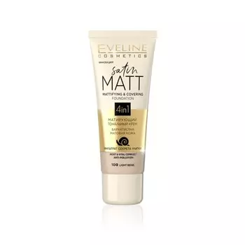 Тональный крем Eveline Satin Matt, фильтрат секрета улитки, тон 100 light beige, 30мл