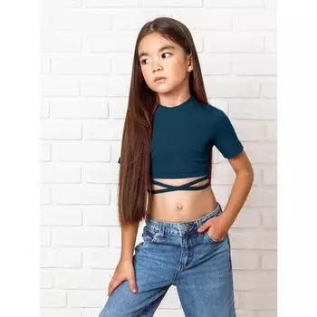 Топ для девочки с короткими рукавами, рост 134 см, цвет лазурно-синий