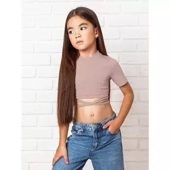 Топ для девочки с короткими рукавами, рост 140 см, цвет пудровый