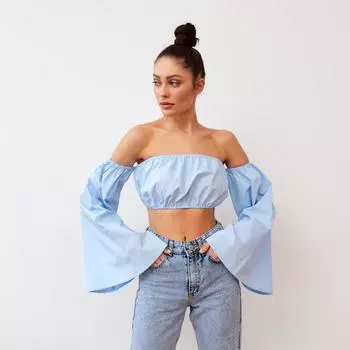Топ с открытыми плечами MIST: Cotton collection, размер 44-46, голубой