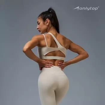 Топ спортивный ONLYTOP Asymmetry, размер M, бежевый