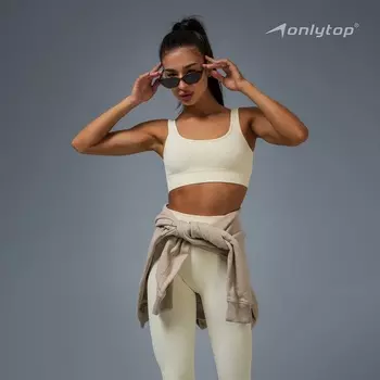 Топ спортивный в рубчик женский ONLYTOP, размер L, бежевый