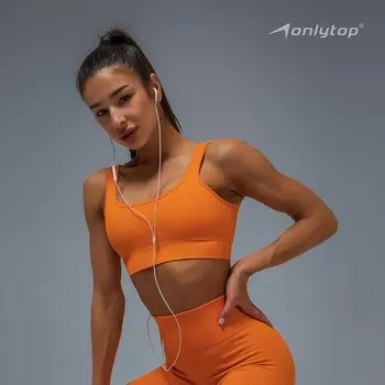 Топ спортивный в рубчик женский ONLYTOP, размер M, абрикосовый