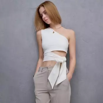 Топ с завязкой на талии женский MINAKU : Casual Collection, белый, размер 46