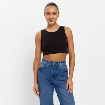 Топ с сеткой женский MINAKU: Casual Collection, чёрный, размер 42