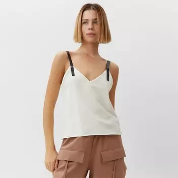 Топ с кожаными бретелями женский MINAKU : Casual Collection, белый, размер 48