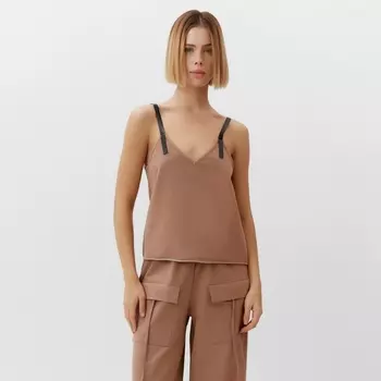 Топ с кожаными бретелями женский MINAKU : Casual Collection, бежевый, размер 46