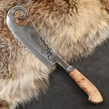 Топорик Гиймякеш, с ножнами, абрикос, гарда олово, гравировка, ШХ15