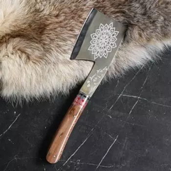 Топорик узбекский "Походный" - Дерево, ёрма, гарда гравировка олово. ШХ-15(20-21 см)