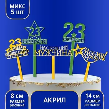 Топпер акрил «23 февраля», МИКС, 14 см