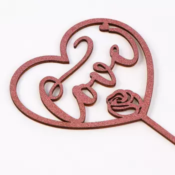 Топпер для торта деревянный «Сердце», с блёстками, розовый