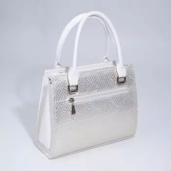 Тоут, отдел на молнии, наружный карман, длинный ремень, цвет белый/золотистый