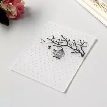 Трафарет для эмбосирования пластик "Клетка с птицами на дереве" 14,8х10,5 см