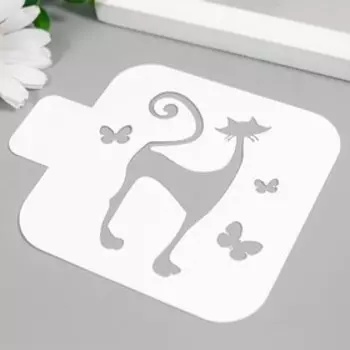 Трафарет "Кот и бабочки" 9х9 см